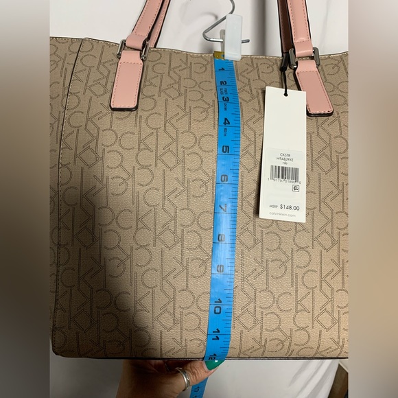 NWT Calvin Klein Monogram Tan Purse Shoulder Bag Pink Straps Gold Hardware